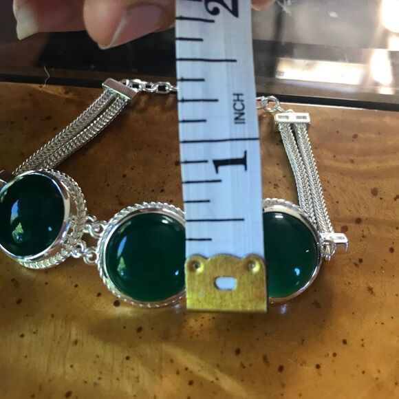Genuine Green Onyx Sterling Silver Bracelet - Picture 7 of 7